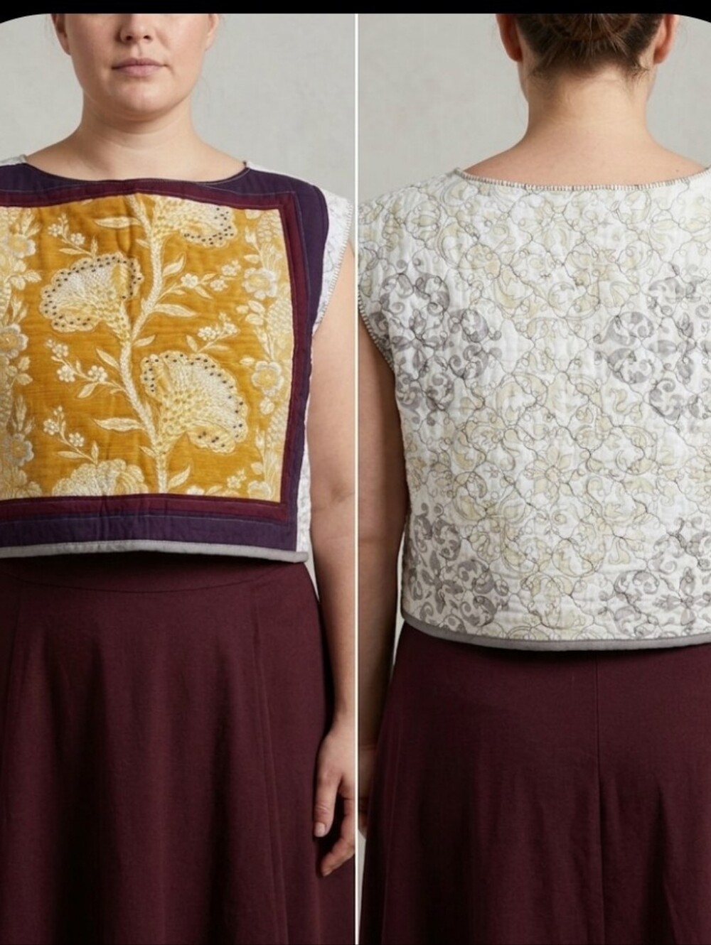 Upcycled quilted Cropped Boxy Top XL-1X Dont Throw It Out "Sham Shirt"